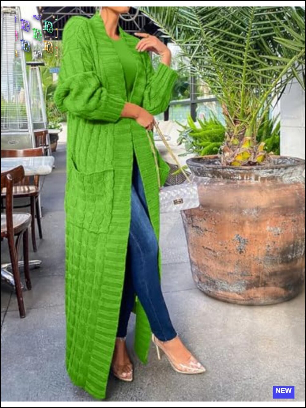 Women's Extra Long Chunky Cable Knit Cardigan with Pockets - Picture 4 of 5
